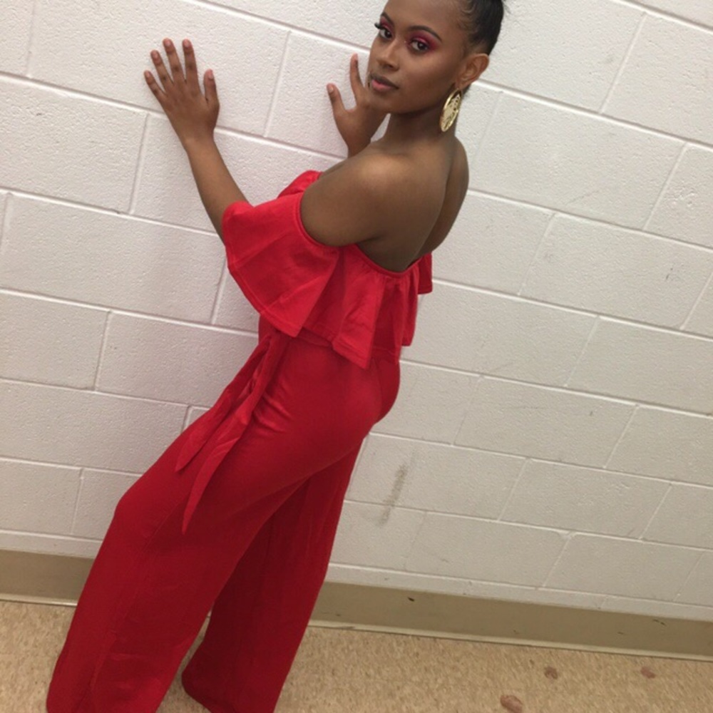 Red Strapless Jumpsuit